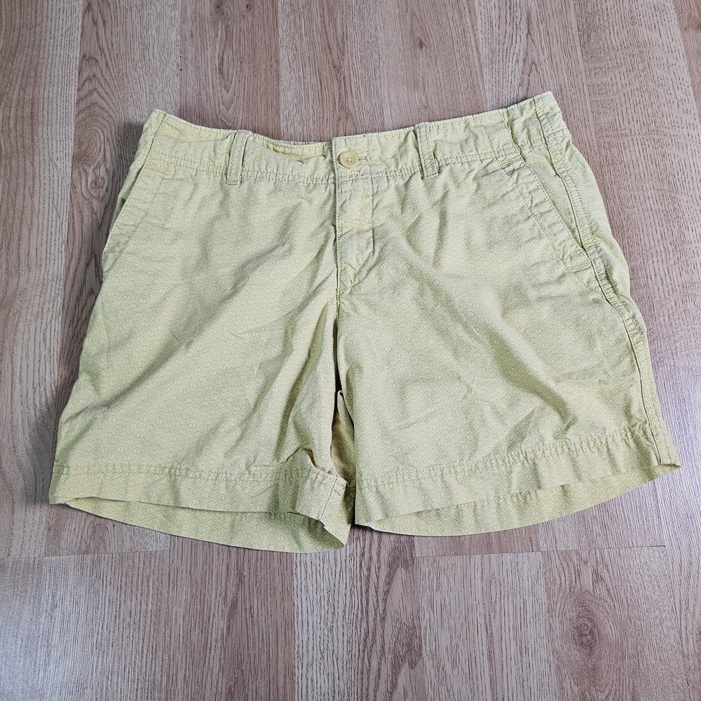 Eddie Bauer Chino Shorts Womens 4‎ Yellow Geometric Diamond Print Casual Outdoor